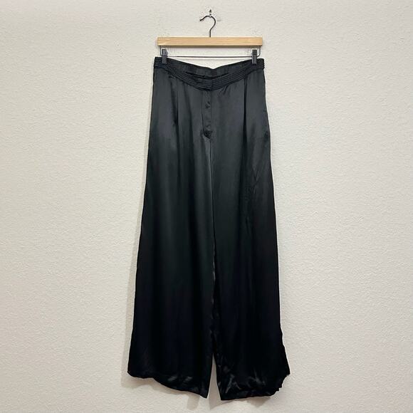 JOHNNY WAS Paradiso High Slit Pants Black Wide Leg Satin Lagenlook NWT - Picture 1 of 16